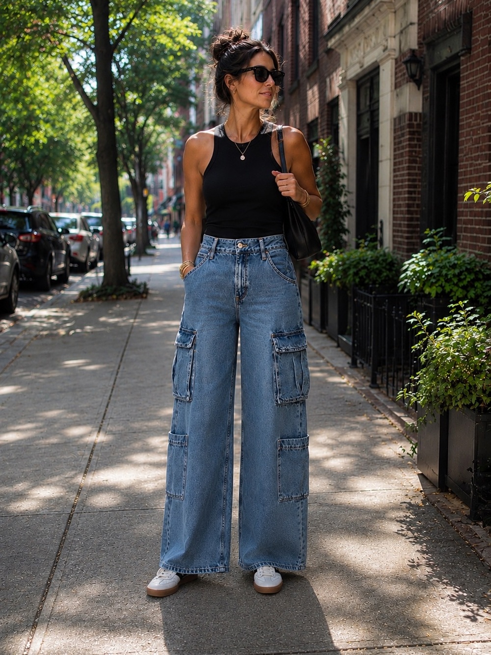Old Navy Light Blue Mid-Rise Baggy Wide-Leg Drapey Denim Cargo Jeans 8 NEW